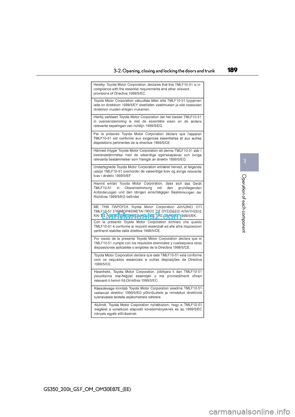 Lexus GS200t 2016  Owners Manuals 1893-2. Opening, closing and locking the doors and trunk
3
Operation of each component
GS350_200t_GS F_OM_OM30E87E_(EE)  