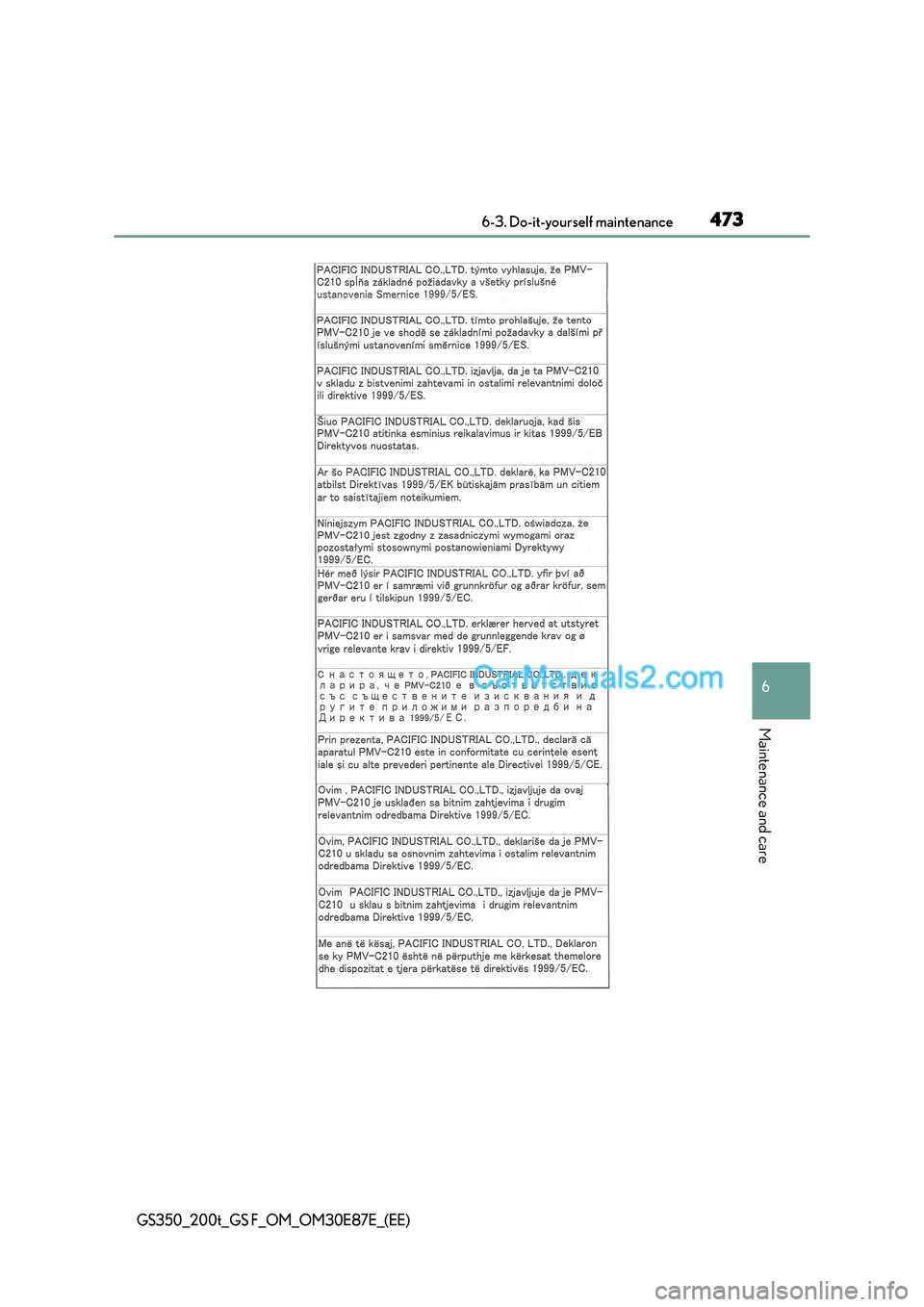 Lexus GS200t 2015  Owners Manual 473 6-3. Do-it-yourself maintenance
6
Maintenance and care
GS350_200t_GS F_OM_OM30E87E_(EE)  