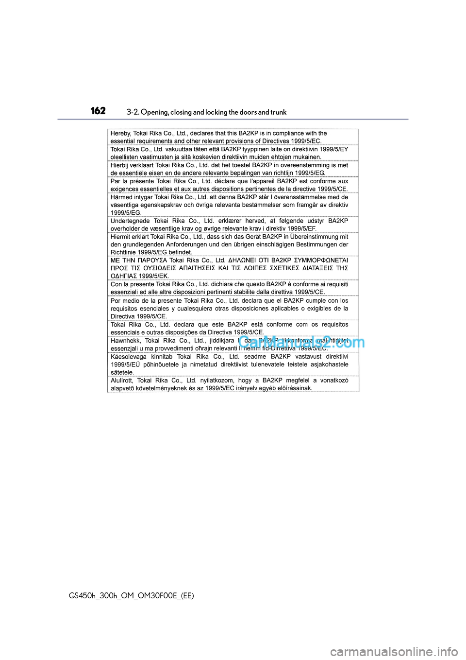 Lexus GS300h 2015  Owners Manual 1623-2. Opening, closing and locking the doors and trunk
GS450h_300h_OM_OM30F00E_(EE)  