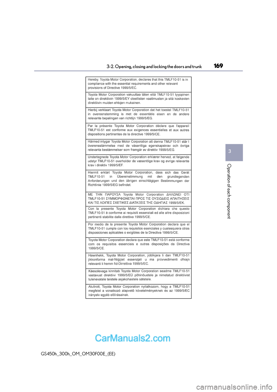 Lexus GS300h 2015  Owners Manual 1693-2. Opening, closing and locking the doors and trunk
3
Operation of each component
GS450h_300h_OM_OM30F00E_(EE)  