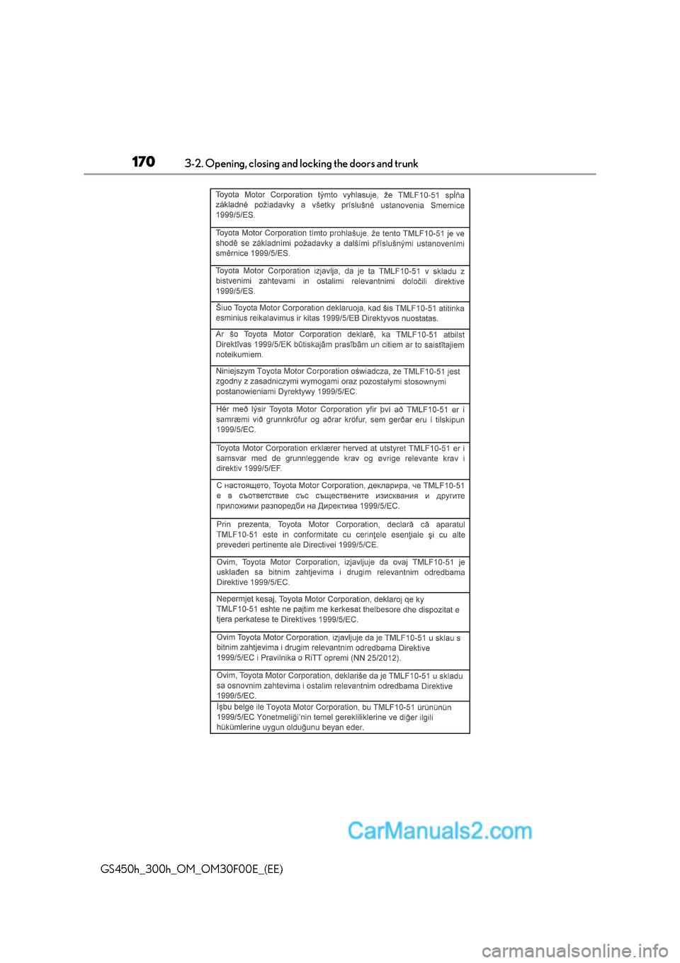 Lexus GS300h 2015  Owners Manual 1703-2. Opening, closing and locking the doors and trunk
GS450h_300h_OM_OM30F00E_(EE)  