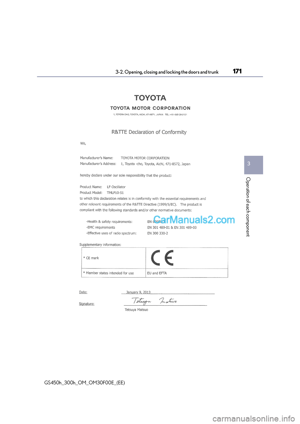 Lexus GS300h 2015  Owners Manual 1713-2. Opening, closing and locking the doors and trunk
3
Operation of each component
GS450h_300h_OM_OM30F00E_(EE)  