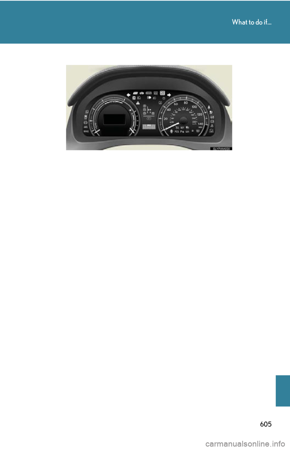Lexus HS250h 2010  Instrument cluster / LEXUS 2010 HS250H OWNERS MANUAL (OM75006U) 605
What to do if... 