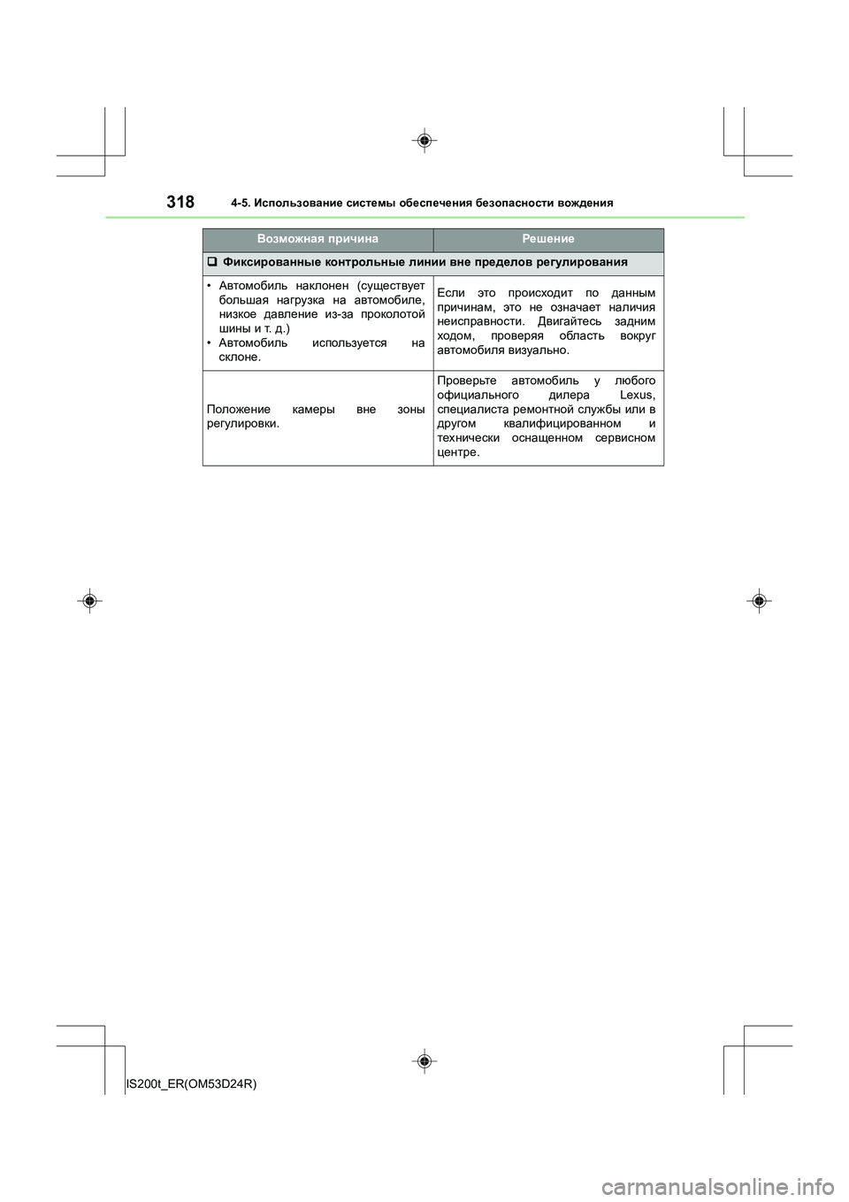 Lexus IS200t 2016  Инструкция по эксплуатации (in Russian) 3184-5. Использование  системы  обеспечения  безопасности  вождения
IS200t_ER(OM53D24R)
�‰ Фиксированные  контрольные  ли
