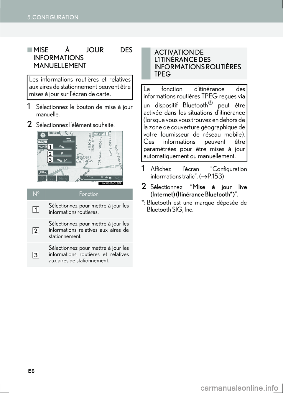 Lexus IS300h 2017  Système de navigation manuel du propriétaire (in French) 158
5. CONFIGURATION
IS_Navi_EK
■MISE À JOUR DES
INFORMATIONS
MANUELLEMENT
1Sélectionnez le bouton de mise à jour
manuelle.
2Sélectionnez l’élément souhaité.
1Affichez l’écran “Configu