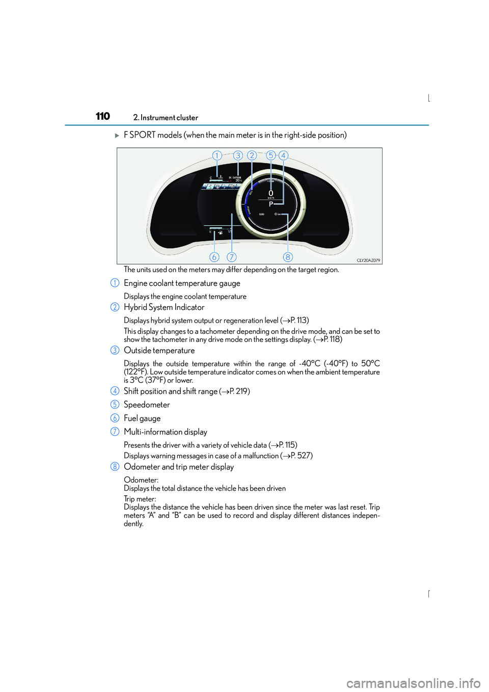 Lexus IS300h 2015  Owners Manual 1102. Instrument cluster
IS300h_EE(OM53D56E)
�XF SPORT models (when the main meter is in the right-side position)
The units used on the meters may differ depending on the target region.
Engine coolant