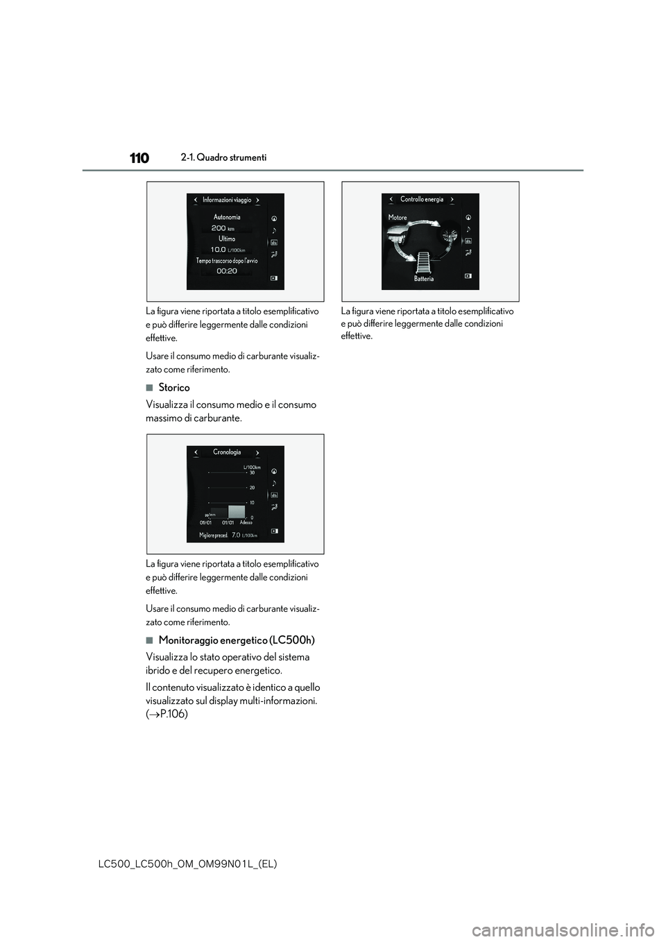 lexus LC500h 2018  Manuale del proprietario (in Italian) 110
�-�$����@�-�$����I�@�0�.�@�0�.���/���-�@�	�&�-�

2-1. Quadro strumenti 
La figura viene riportata a titolo esemplificativo  
e può differire leggermente dalle condizioni 
effettive. 
Us