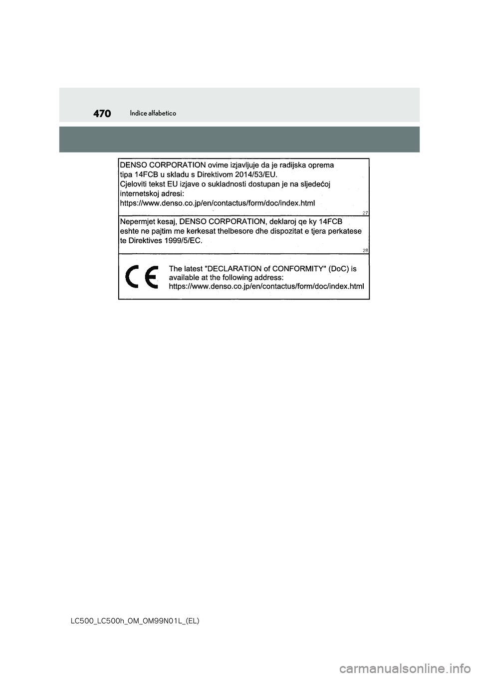 lexus LC500h 2018  Manuale del proprietario (in Italian) 470
�-�$����@�-�$����I�@�0�.�@�0�.���/���-�@�	�&�-�

Indice alfabetico 