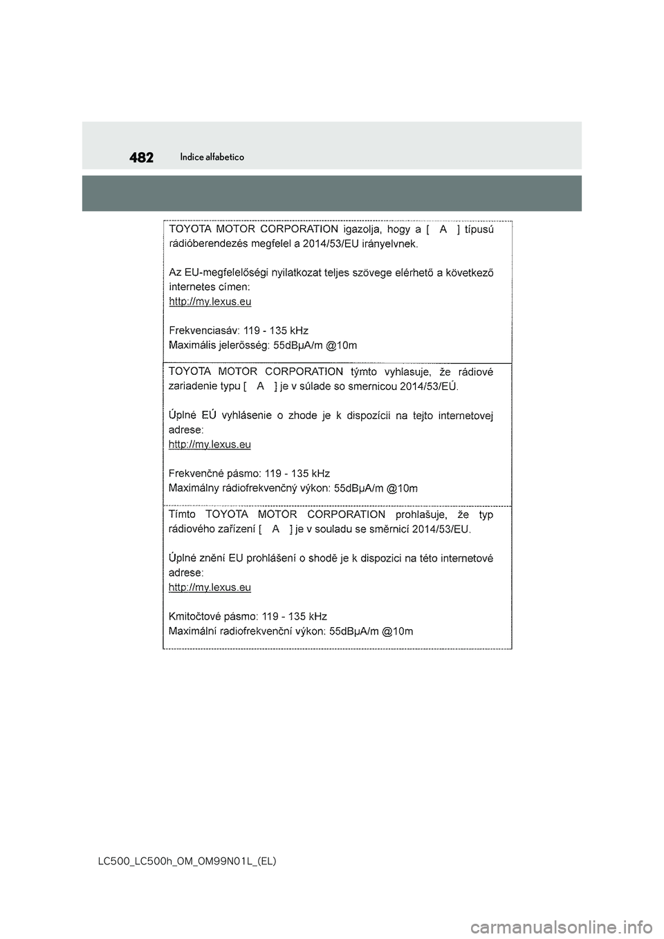 lexus LC500h 2018  Manuale del proprietario (in Italian) 482
�-�$����@�-�$����I�@�0�.�@�0�.���/���-�@�	�&�-�

Indice alfabetico 