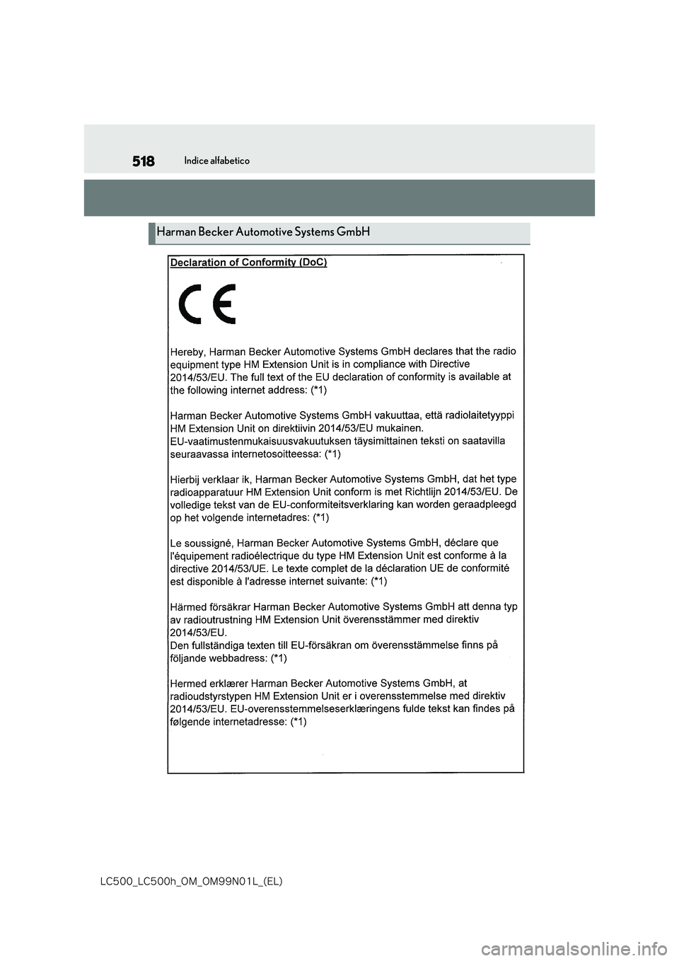 lexus LC500h 2018  Manuale del proprietario (in Italian) 518
�-�$����@�-�$����I�@�0�.�@�0�.���/���-�@�	�&�-�

Indice alfabetico
Harman Becker Automotive Systems GmbH 