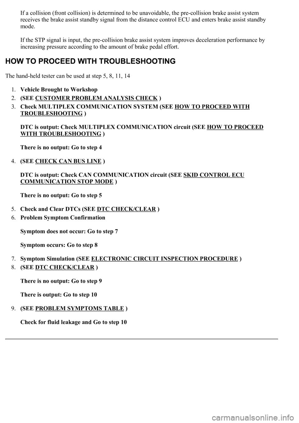 LEXUS LS430 2003  Factory Repair Manual If a collision (front collision) is determined to be unavoidable, the pre-collision brake assist system 
receives the brake assist standby signal from the distance control ECU and enters brake assist 