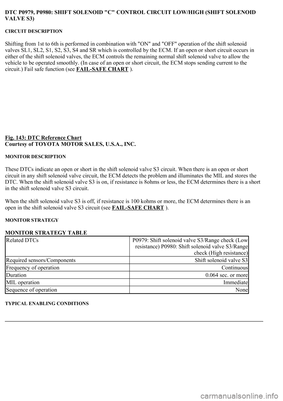 LEXUS LS430 2003  Factory Repair Manual DTC P0979, P0980: SHIFT SOLENOID "C" CONTROL CIRCUIT LOW/HIGH (SHIFT SOLENOID 
VALVE S3) 
CIRCUIT DESCRIPTION 
Shifting from 1st to 6th is performed in combination with "ON" and "O