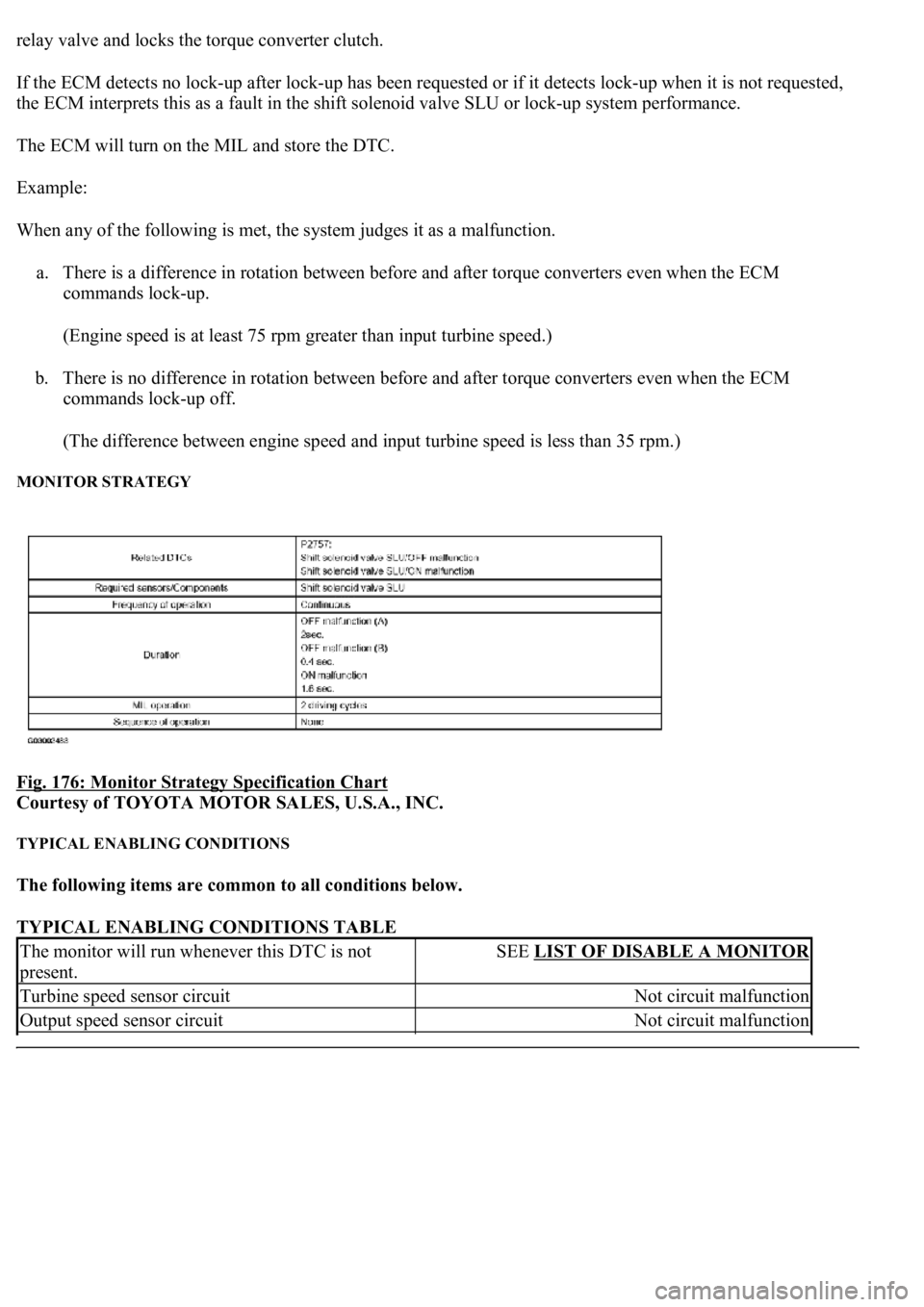 LEXUS LS430 2003  Factory Repair Manual relay valve and locks the torque converter clutch.
If the ECM detects no lock-up after lock-up has been requested or if it detects lock-up when it is not requested, 
the ECM interprets this as a fault