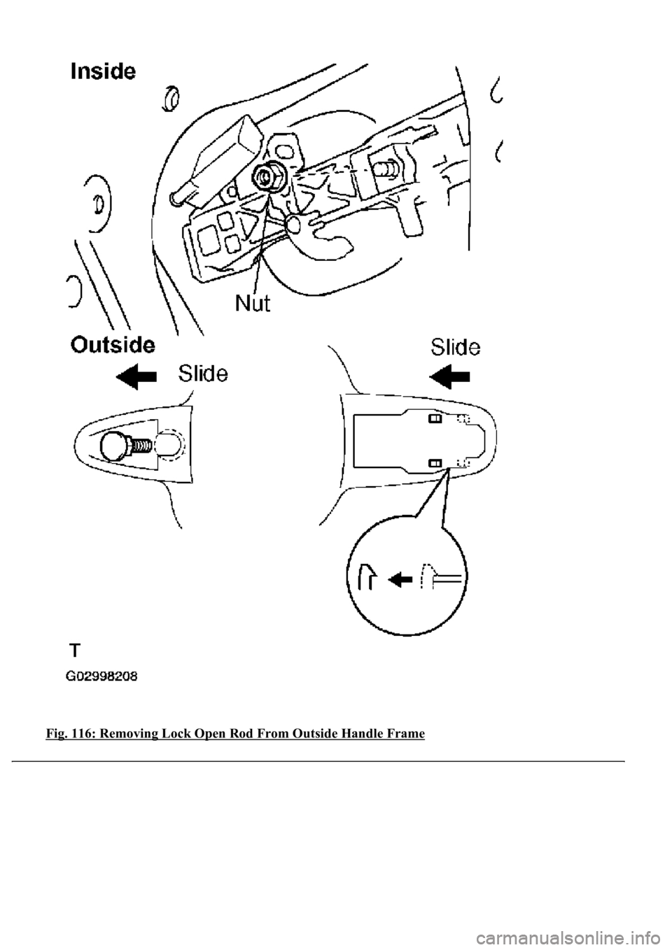 LEXUS LS430 2003  Factory Repair Manual Fig. 116: Removing Lock Open Rod From Outside Handle Frame 