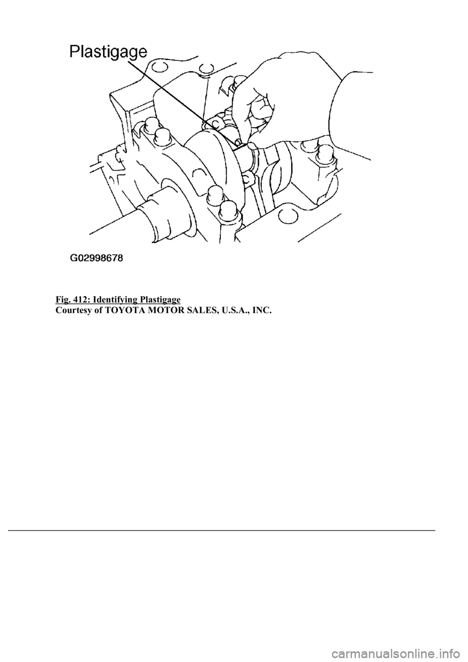 LEXUS LS430 2003  Factory Repair Manual Fig. 412: Identifying Plastigage 
Courtesy of TOYOTA MOTOR SALES, U.S.A., INC. 