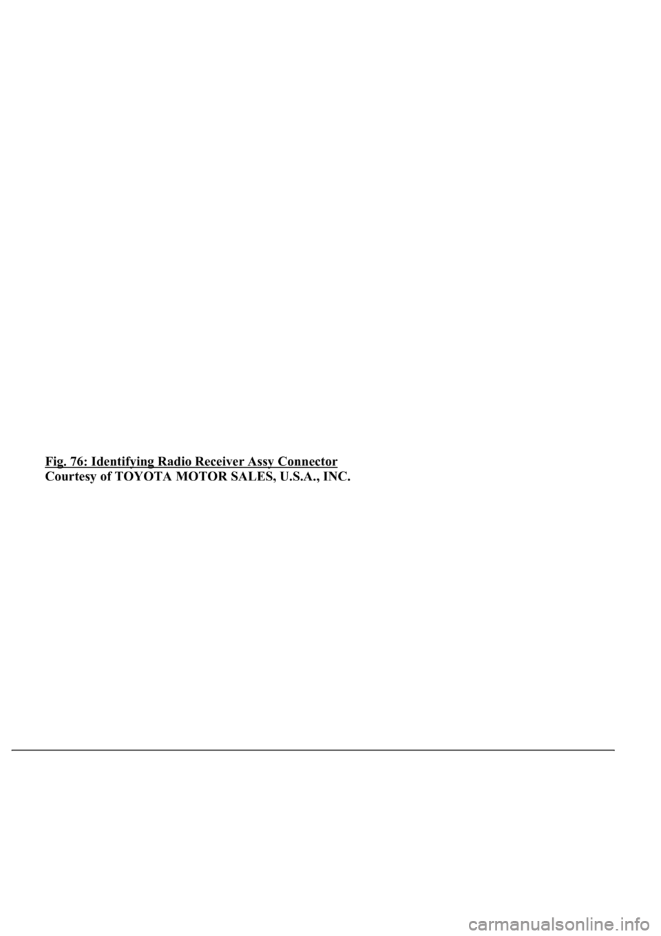 LEXUS LS430 2003  Factory Repair Manual Fig. 76: Identifying Radio Receiver Assy Connector 
Courtesy of TOYOTA MOTOR SALES, U.S.A., INC. 