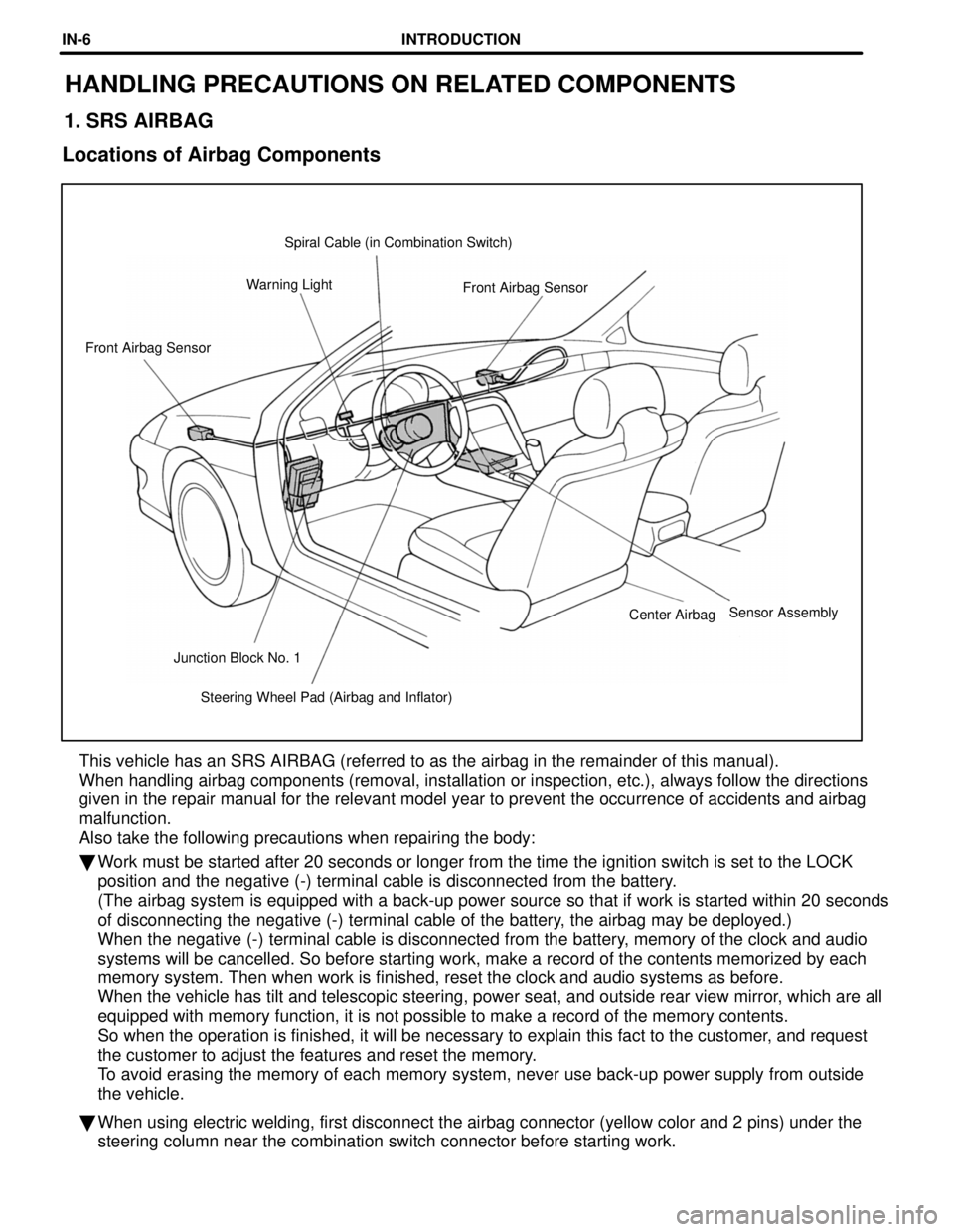LEXUS SC400 1991 Service Repair Manual
Steering Wheel Pad (Airbag and Inflator)
Junction Block No. 1 Center Airbag
Front Airbag Sensor
Front Airbag Sensor
Warning Light Spiral Cable (in Combination Switch)
HANDLING PRECAUTIONS ON RELATED LEXUS SC400 1991 Service Repair Manual
Steering Wheel Pad (Airbag and Inflator)
Junction Block No. 1 Center Airbag
Front Airbag Sensor
Front Airbag Sensor
Warning Light Spiral Cable (in Combination Switch)
HANDLING PRECAUTIONS ON RELATED