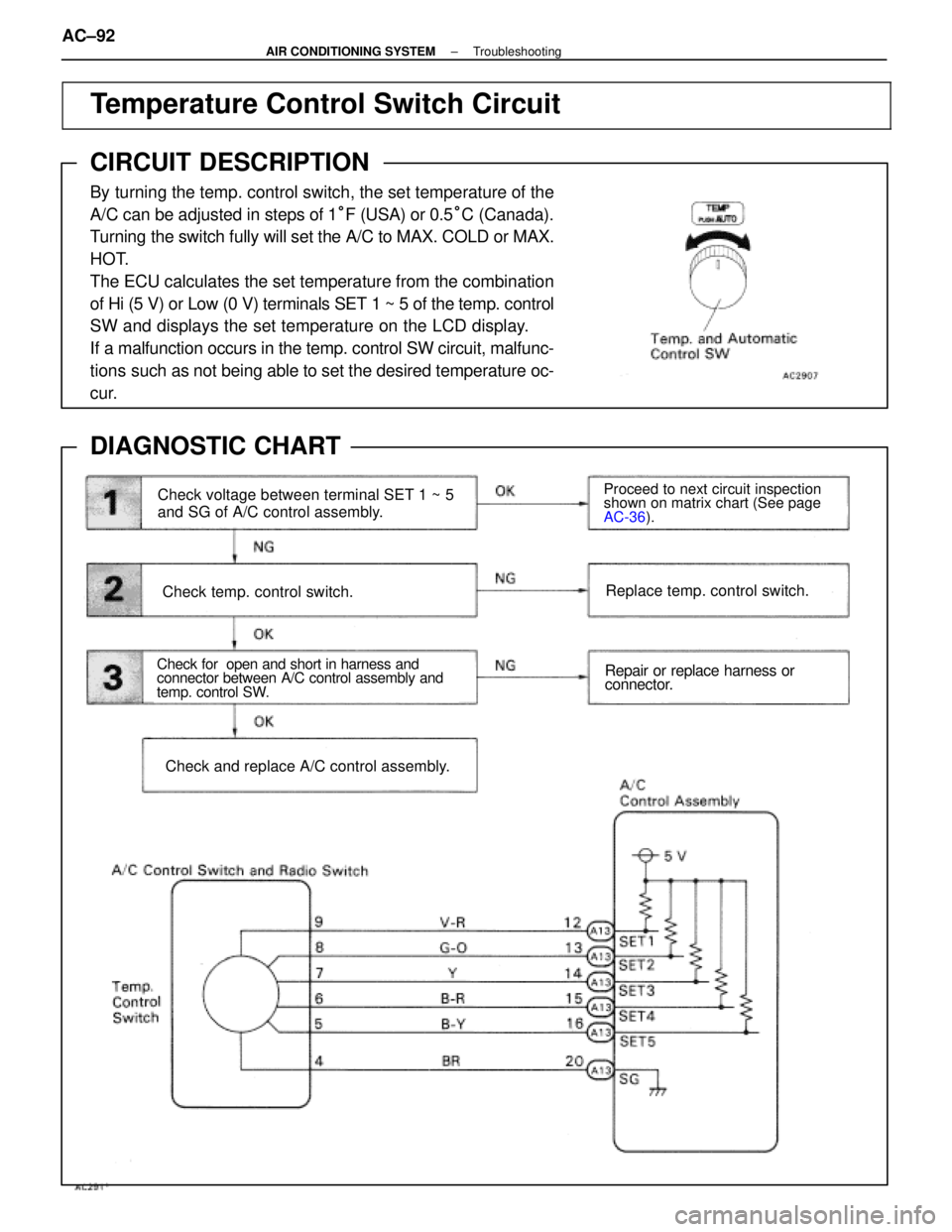 LEXUS SC400 1991 Service Repair Manual
\
\
\
\
\
Temperature Control Switch Circuit
CIRCUIT DESCRIPTION
By turning the temp. c LEXUS SC400 1991 Service Repair Manual
\
\
\
\
\
Temperature Control Switch Circuit
CIRCUIT DESCRIPTION
By turning the temp. c