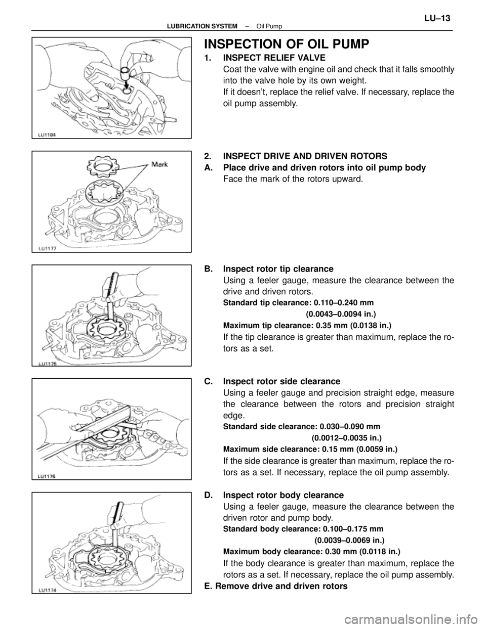 LEXUS SC400 1991  Service Repair Manual 
INSPECTION OF OIL PUMP
1.  INSPECT RELIEF VALVECoat the valve with engine oil and check that it falls smoothly
into the valve hole by its own weight.
If it doesnt, replace the relief valve. If neces