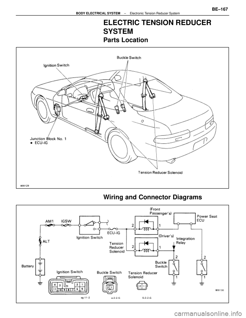 LEXUS SC400 1991  Service Repair Manual 
ELECTRIC TENSION REDUCER
SYSTEM
Parts Location
Wiring and Connector Diagrams
±
BODY ELECTRICAL SYSTEM Electronic Tension Reducer SystemBE±167 
WhereEverybodyKnowsYourName  