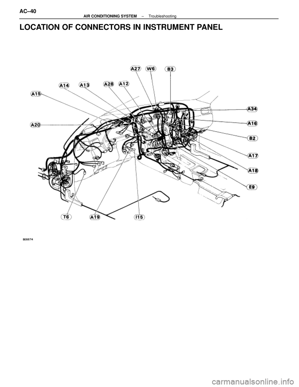 LEXUS SC400 1991  Service Repair Manual 
LOCATION OF CONNECTORS IN INSTRUMENT PANEL
AC±40±
AIR CONDITIONING SYSTEM Troubleshooting 
WhereEverybodyKnowsYourName  