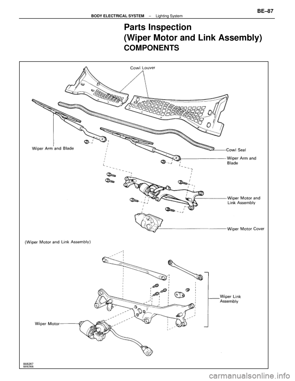 LEXUS SC400 1991  Service Repair Manual 
Parts Inspection
(Wiper Motor and Link Assembly)
COMPONENTS
±
BODY ELECTRICAL SYSTEM Lighting SystemBE±87 
WhereEverybodyKnowsYourName  