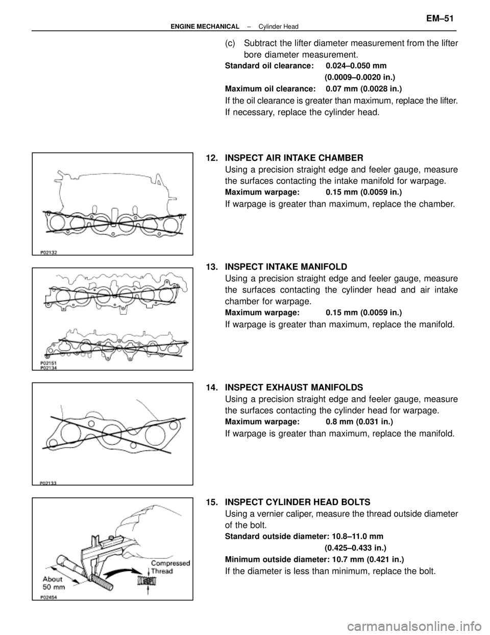 LEXUS SC300 1991 Service Repair Manual
(c) Subtract the lifter diameter measurement from the lifterbore diameter measurement.
Standard oil clearance: 0.024±0.050 mm
(0.0009±0.0020 in.)
Maximum oil clearance: 0.07 mm (0.0028 in.)
If LEXUS SC300 1991 Service Repair Manual
(c) Subtract the lifter diameter measurement from the lifterbore diameter measurement.
Standard oil clearance: 0.024±0.050 mm
(0.0009±0.0020 in.)
Maximum oil clearance: 0.07 mm (0.0028 in.)
If