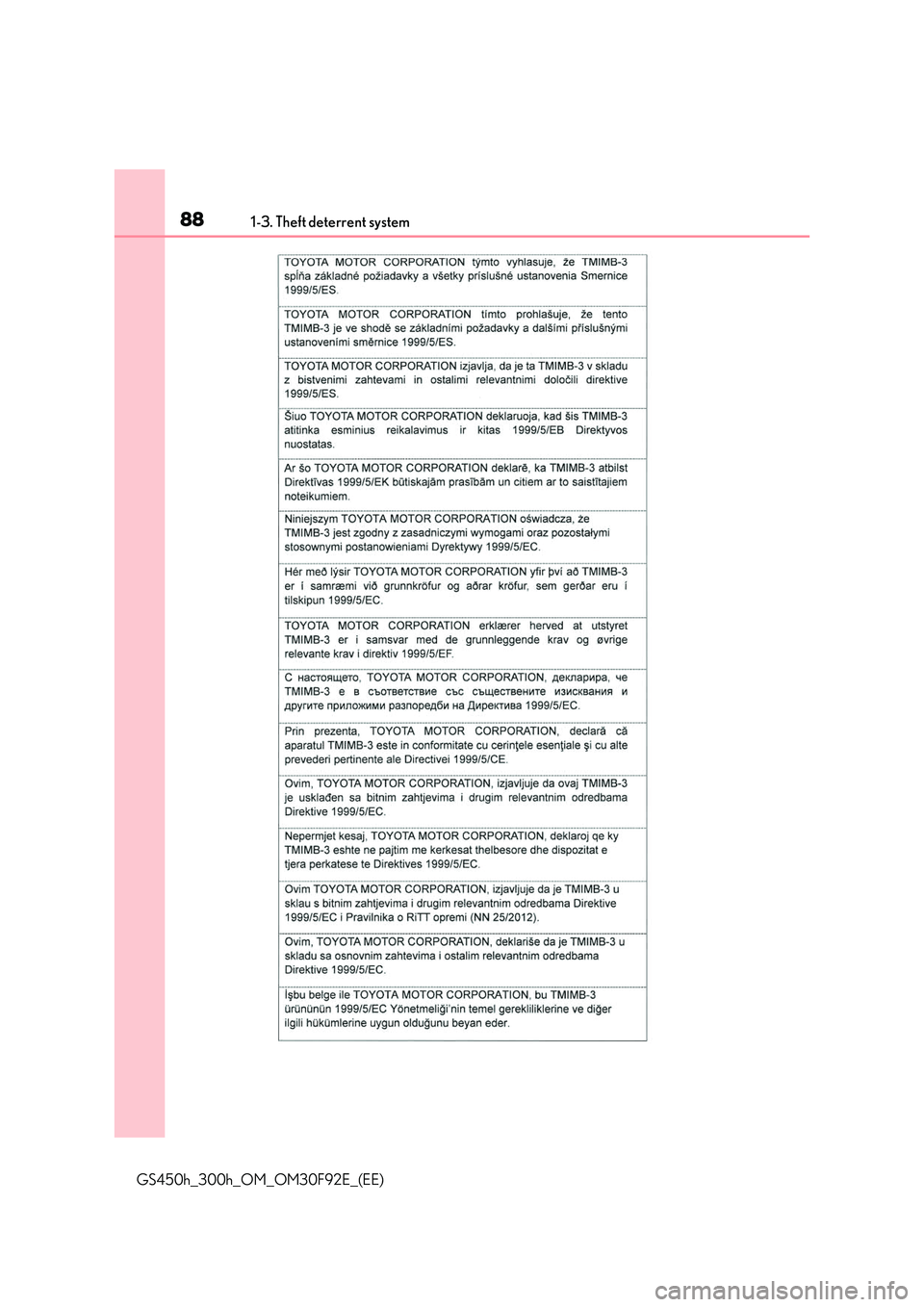 LEXUS GS300H 2019  Owners Manual 881-3. Theft deterrent system
GS450h_300h_OM_OM30F92E_(EE) 