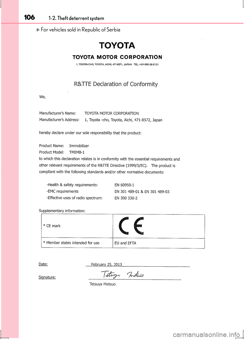LEXUS LS460L 2016  Owners Manual 1061-2. Theft deterrent system
LS460/LS460L_GE (OM50G06E)
For vehicles sold in Republic of Serbia 