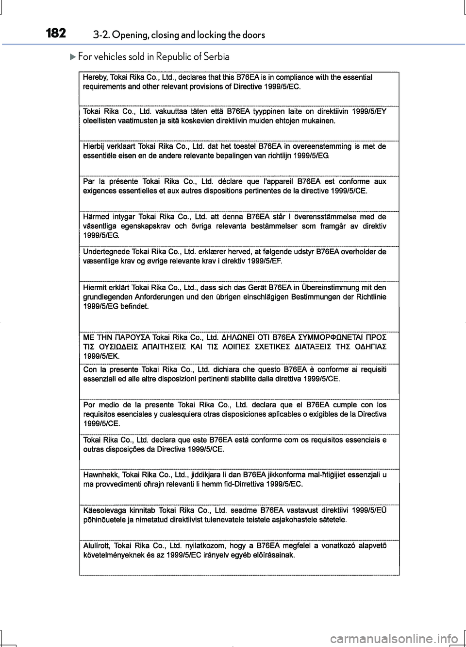 LEXUS LS460L 2016  Owners Manual 1823-2. Opening, closing and locking the doors
LS460/LS460L_GE (OM50G06E)
For vehicles sold in Republic of Serbia 