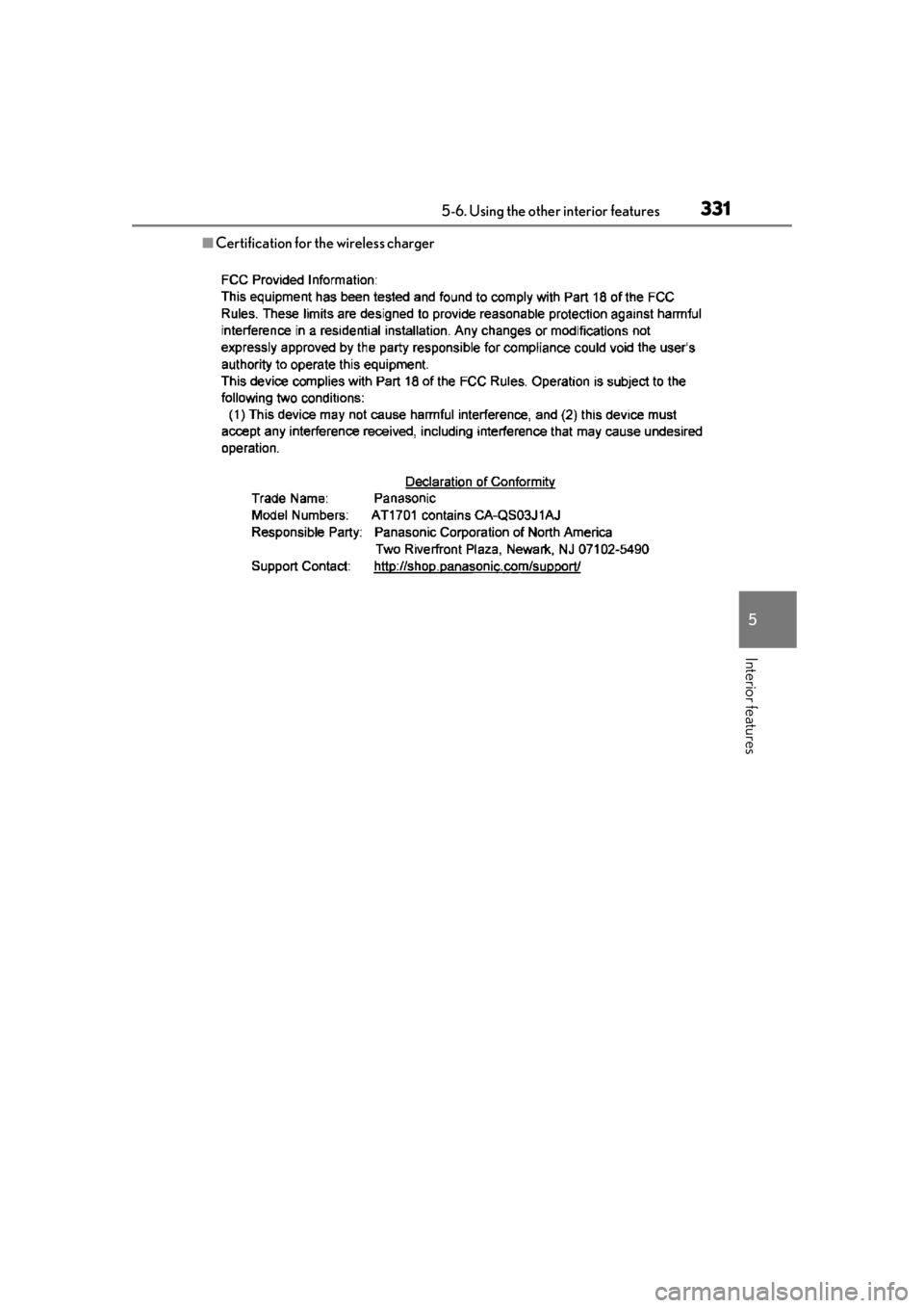 LEXUS RX350 2020  Owners Manual 3315-6. Using the other interior features
5
Interior features
■Certification for the wireless charger 
