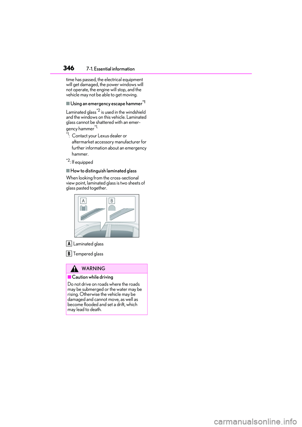 LEXUS ES350 2022  Owners Manual 3467-1. Essential information
time has passed, the electrical equipment 
will get damaged, the power windows will 
not operate, the engine will stop, and the 
vehicle may not be able to get moving.
