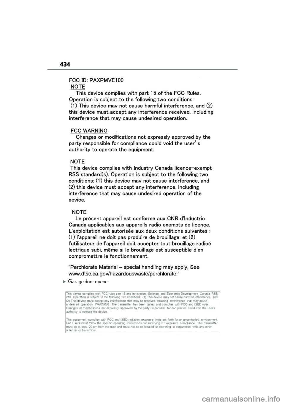 LEXUS IS300 2022  Owners Manual 434
Garage door opener 