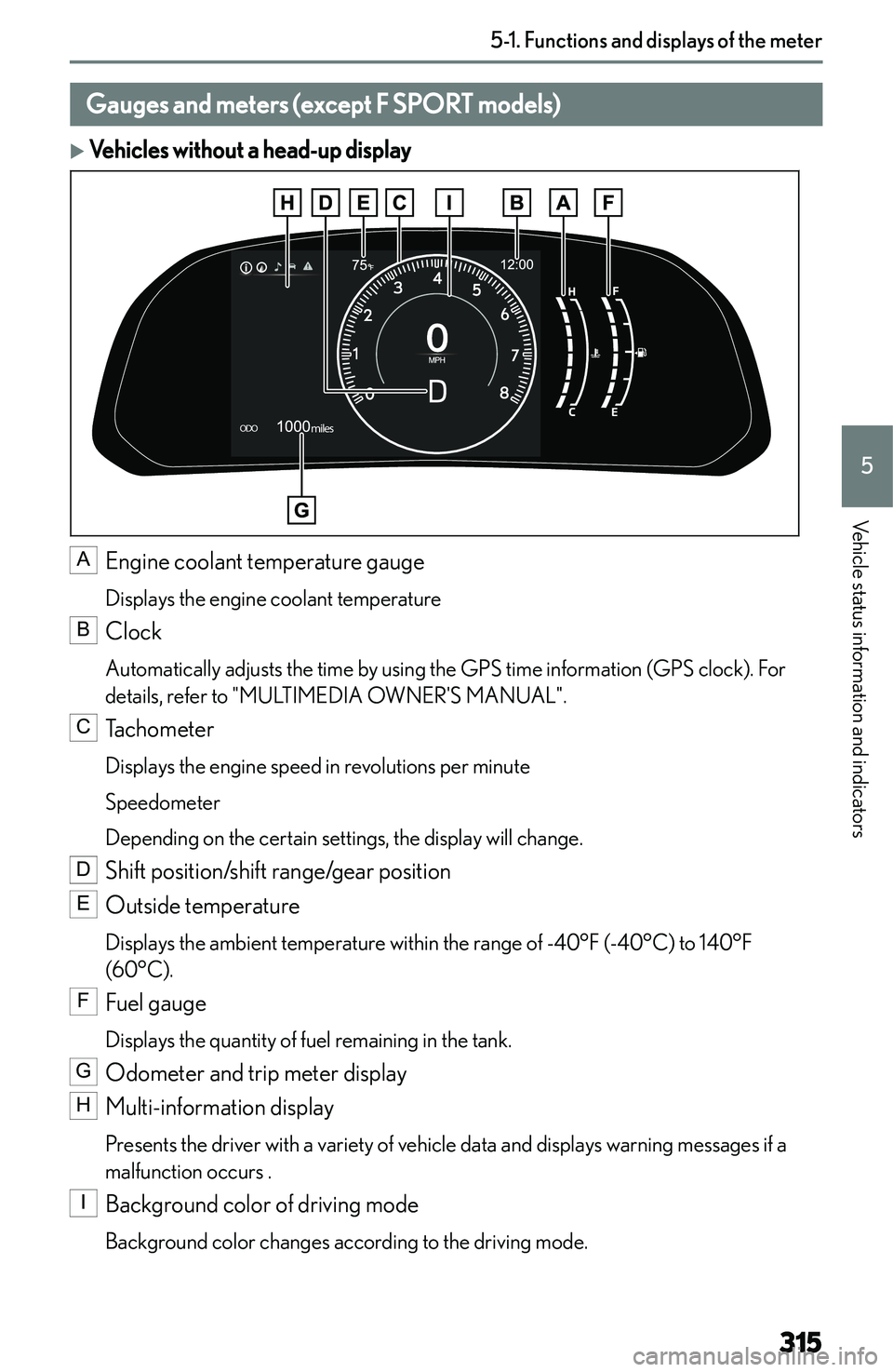 LEXUS NX250 350 2023  Owners Manual �G�a�u�g�e�s��a�n�d��m�e�t�e�r�s��(�e�x�c�e�p�t��F��S�P�O�R�T��m�o�d�e�l�s�)
�
