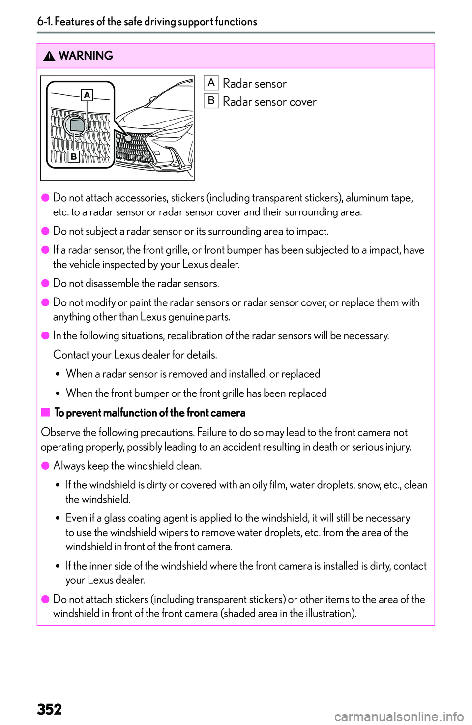 LEXUS NX250 350 2023  Owners Manual �W�A�R�N�I�N�G� �A�R�a�d�a�r� �s�e�n�s�o�r�B
�R�a�d�a�r� �s�e�n�s�o�r� �c�o�v�e�r
�