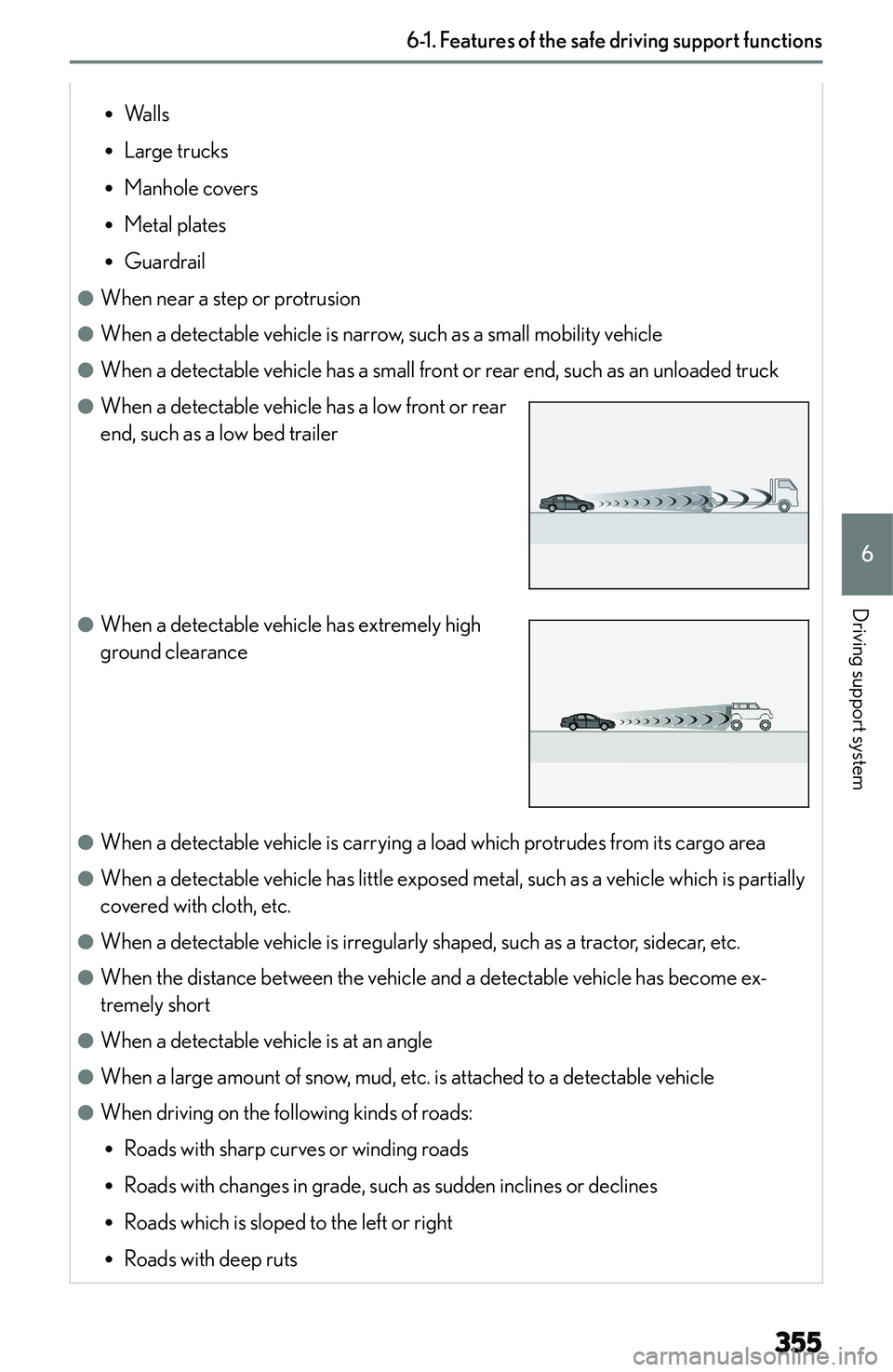 LEXUS NX250 350 2023  Owners Manual �R�W�a�l�l�s
�R �L�a�r�g�e� �t�r�u�c�k�s
�R �M�a�n�h�o�l�e� �c�o�v�e�r�s
�R �M�e�t�a�l� �p�l�a�t�e�s
�R �G�u�a�r�d�r�a�i�l
�