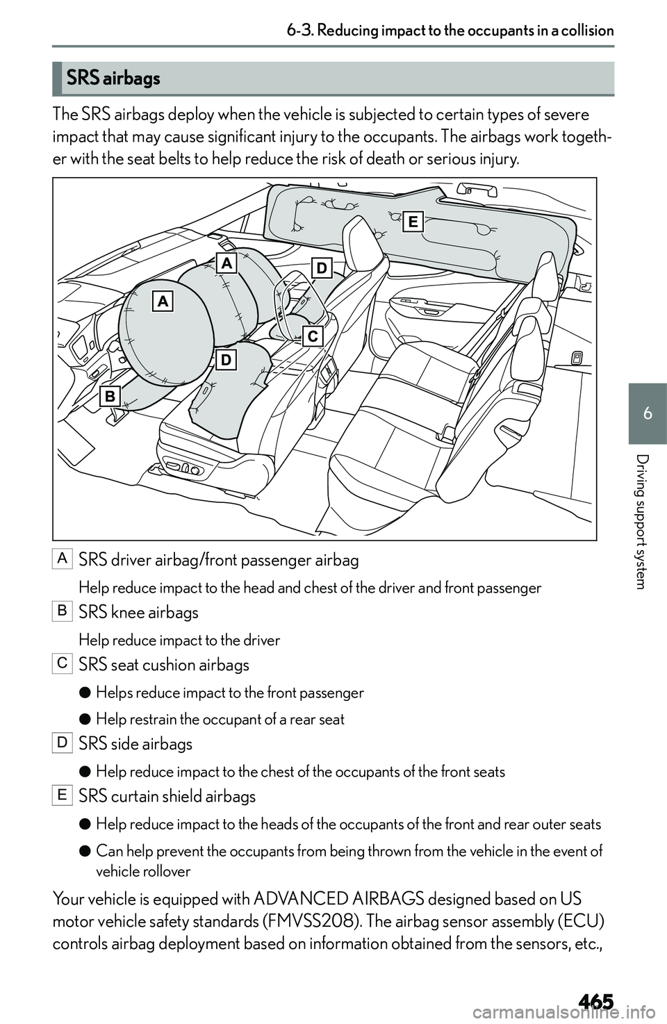 LEXUS NX250 350 2023  Owners Manual �S�R�S��a�i�r�b�a�g�s
�T�h�e� �S�R�S� �a�i�r�b�a�g�s� �d�e�p�l�o�y� �w�h�e�n� �t�h�e� �v�e�h�i�c�l�e� �i�s� �s�u�b�j�e�c�t�e�d� �t�o� �c�e�r�t�a�i�n� �t�y�p�e�s� �o�f� �s�e�v�e�r�e
�i�m�p�a�c�t� �t�h