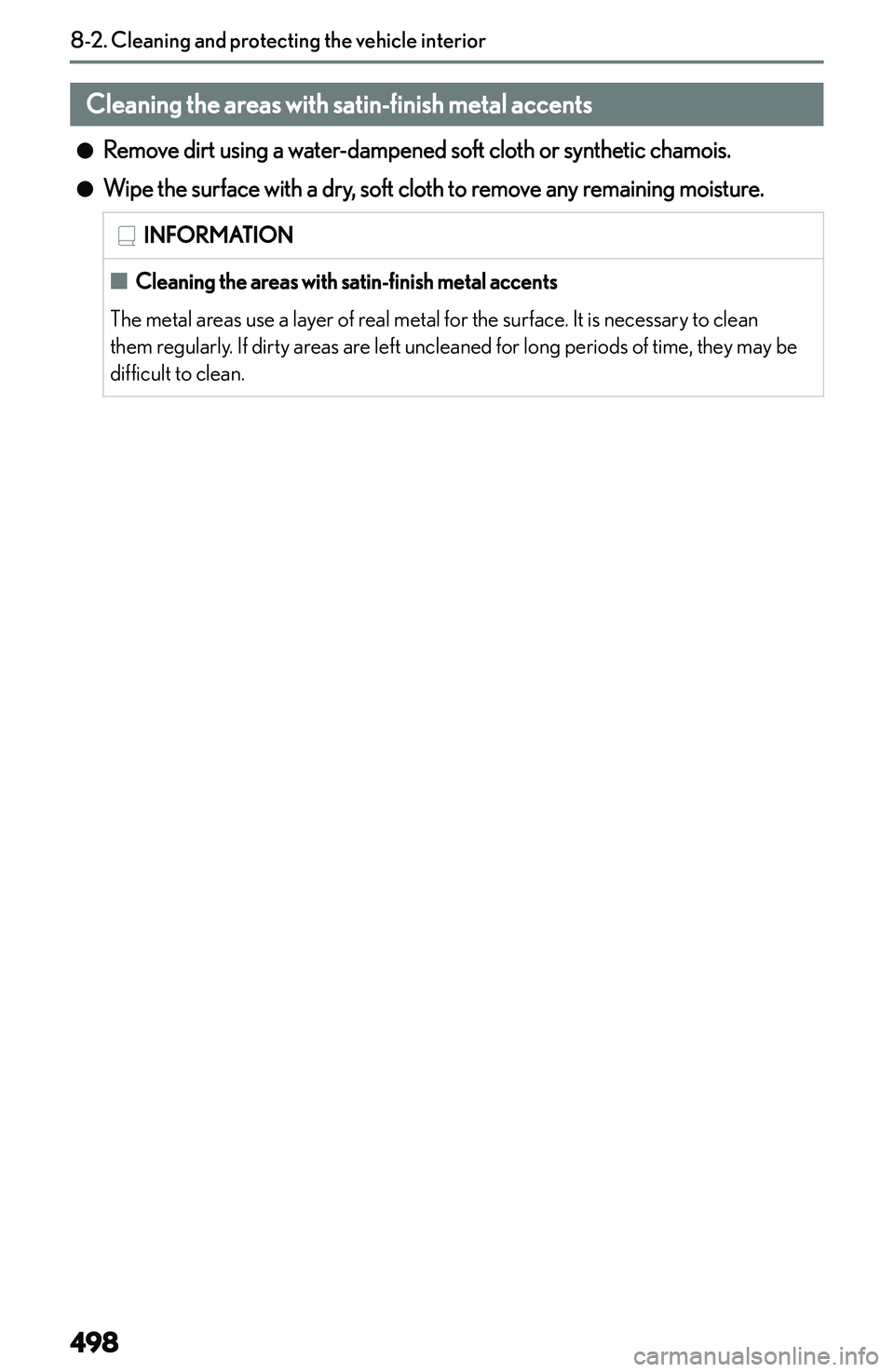 LEXUS NX250 350 2023  Owners Manual �C�l�e�a�n�i�n�g��t�h�e��a�r�e�a�s��w�i�t�h��s�a�t�i�n�-�f�i�n�i�s�h��m�e�t�a�l��a�c�c�e�n�t�s
