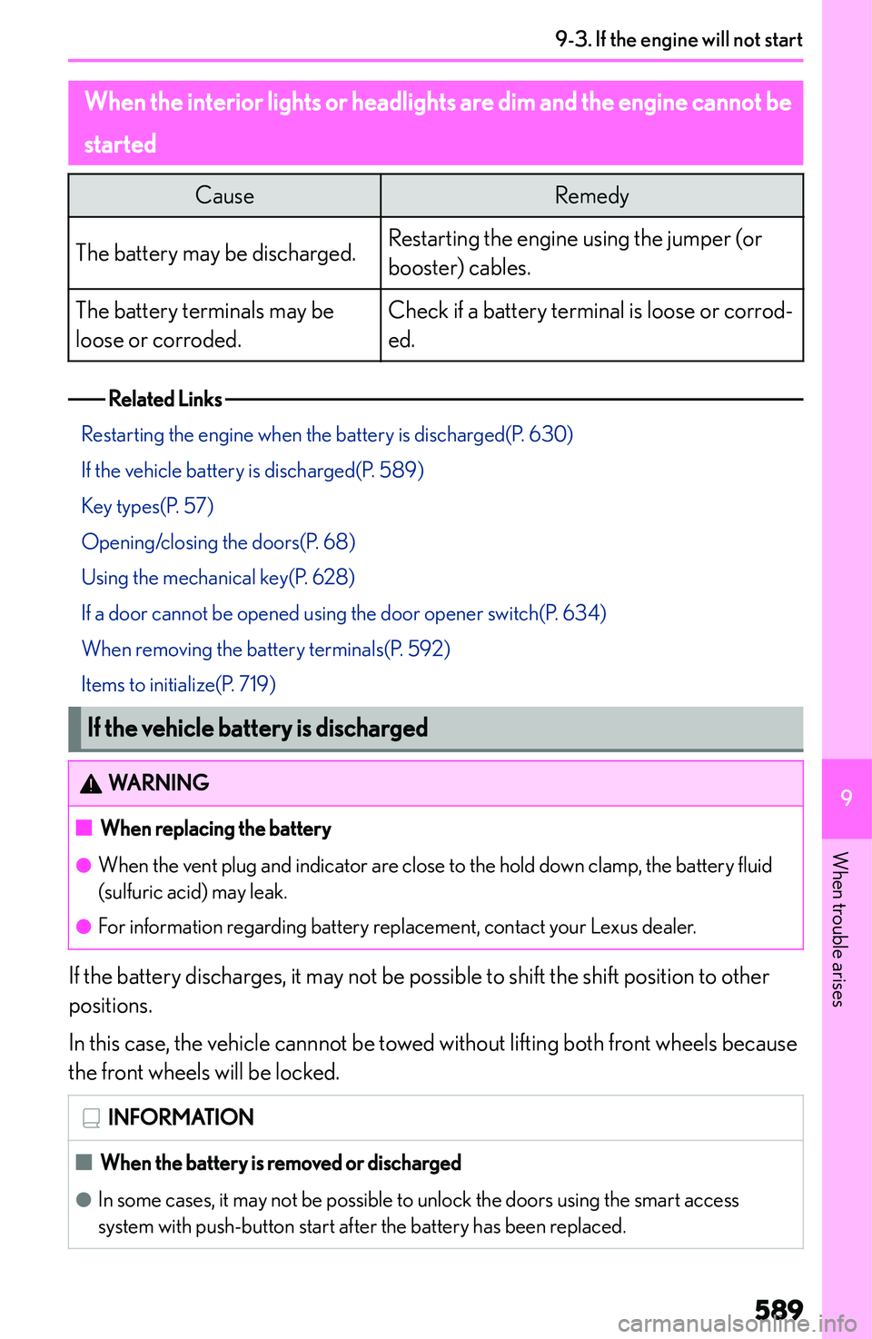 LEXUS NX250 350 2023  Owners Manual �W�h�e�n��t�h�e��i�n�t�e�r�i�o�r��l�i�g�h�t�s��o�r��h�e�a�d�l�i�g�h�t�s��a�r�e��d�i�m��a�n�d��t�h�e��e�n�g�i�n�e��c�a�n�n�o�t��b�e�s�t�a�r�t�e�d�C�a�u�s�e�R�e�m�e�d�y�T�h�e� �b�a�t�t�e�r�y