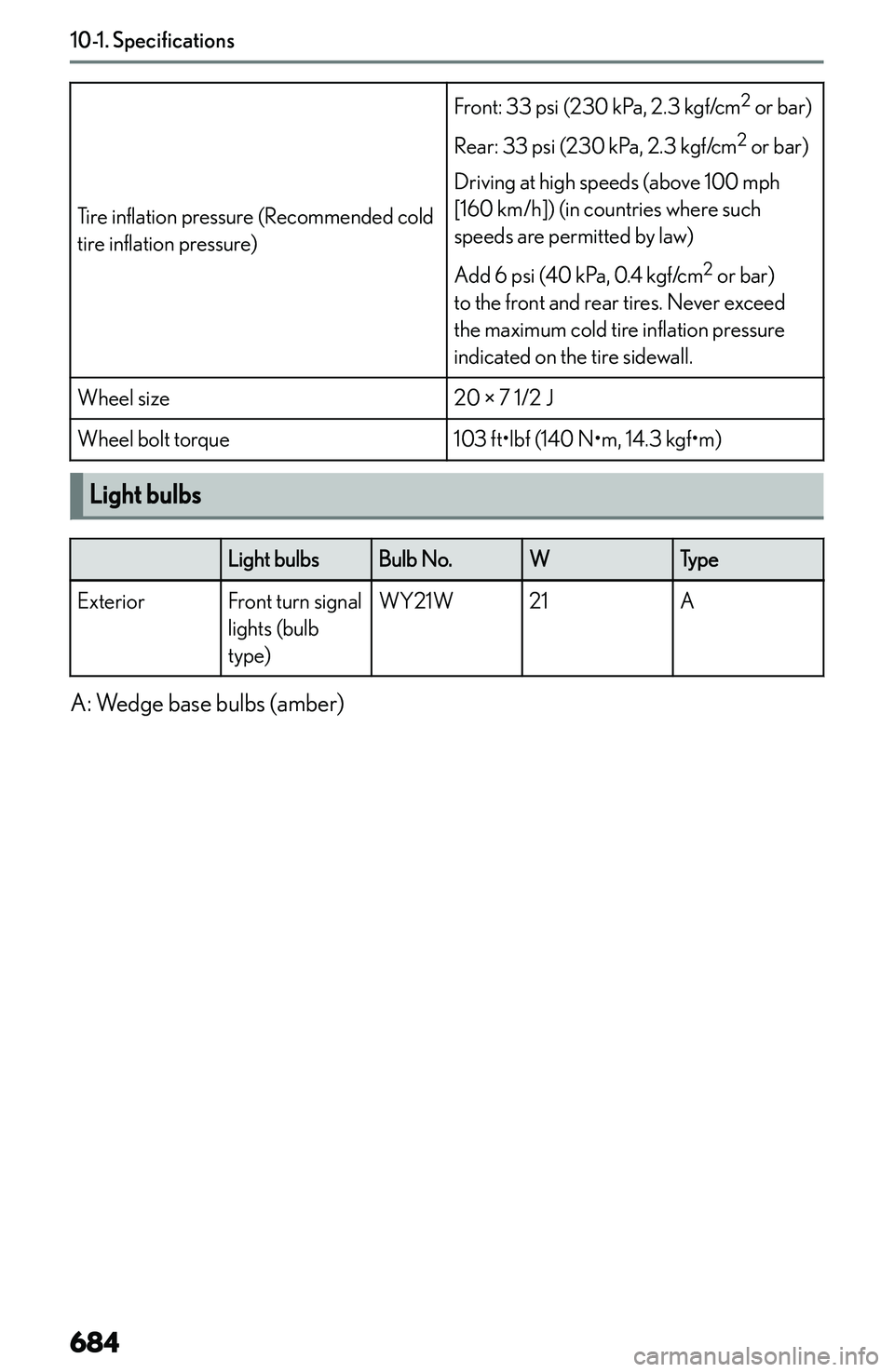 LEXUS NX250 350 2023  Owners Manual �T�i�r�e� �i�n�f�l�a�t�i�o�n� �p�r�e�s�s�u�r�e� �(�R�e�c�o�m�m�e�n�d�e�d� �c�o�l�d
�t�i�r�e� �i�n�f�l�a�t�i�o�n� �p�r�e�s�s�u�r�e�)
�F�r�o�n�t�:� �3�3� �p�s�i� �(�2�3�0� �k�P�a�,� �2�.�3� �k�g�f�/�c�m