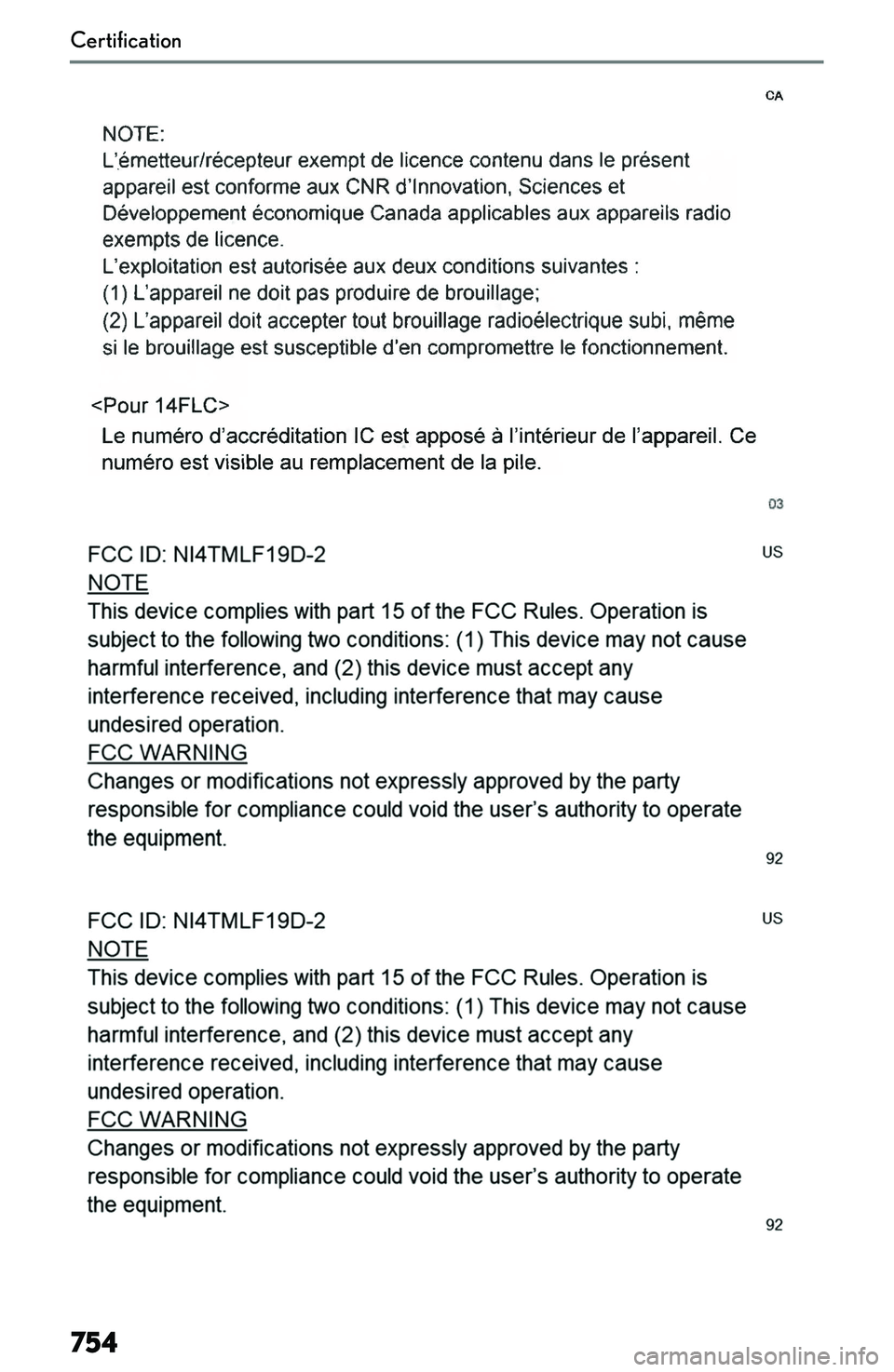 LEXUS NX250 350 2023  Owners Manual �C�e�r�t�i�f�i�c�a�t�i�o�n
�7�5�4    