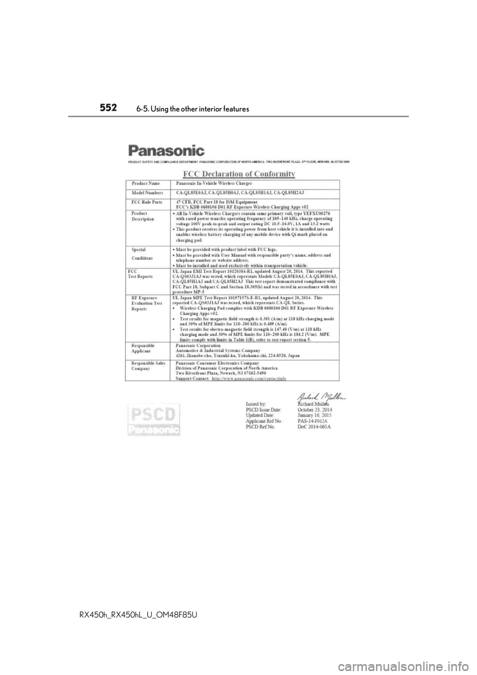 LEXUS RX450h 2018  Owners Manual 552 6-5. Using the other interior features
RX450h_RX450hL _U_OM48F85U 