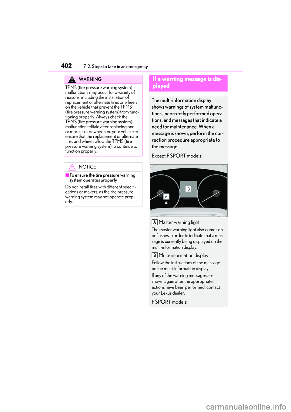 LEXUS RX350 2022  Owners Manual 4027-2. Steps to take in an emergency
WARNING
TPMS (tire pressure warning system) 
malfunctions may occur for a variety of 
reasons, including the installation of 
replacement or alternate tires or wh