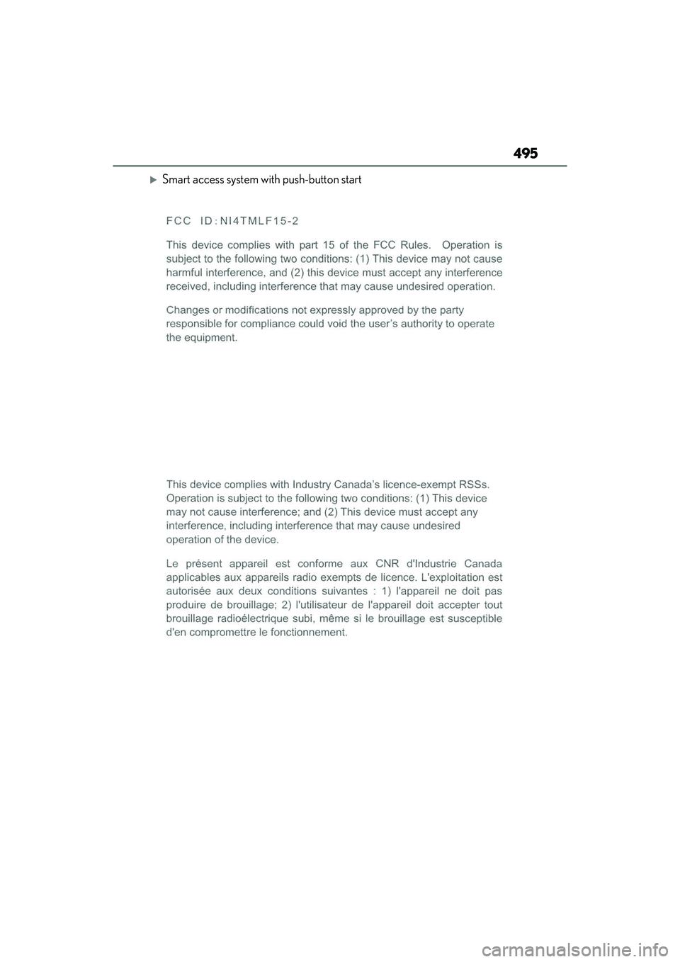 LEXUS RX350 2022  Owners Manual 495
Smart access system with push-button start 