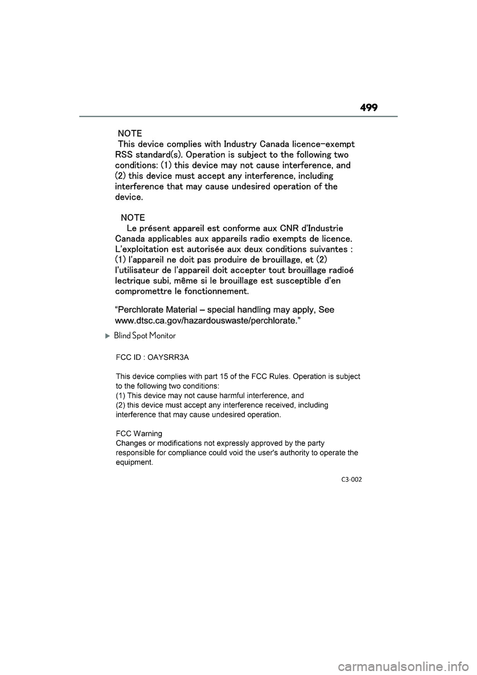 LEXUS RX350 2022  Owners Manual 499
Blind Spot Monitor 