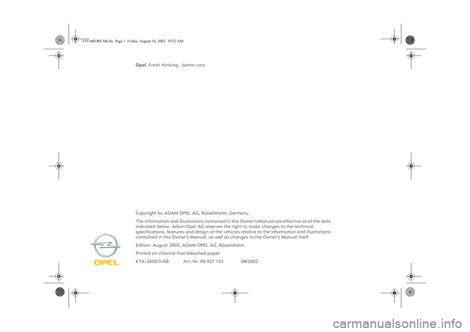OPEL VIVARO 2011  Owners Manual �&�R�S�\�U�L�J�K�W�E�\�$��$�0�2�3�(�/�$�*��5�