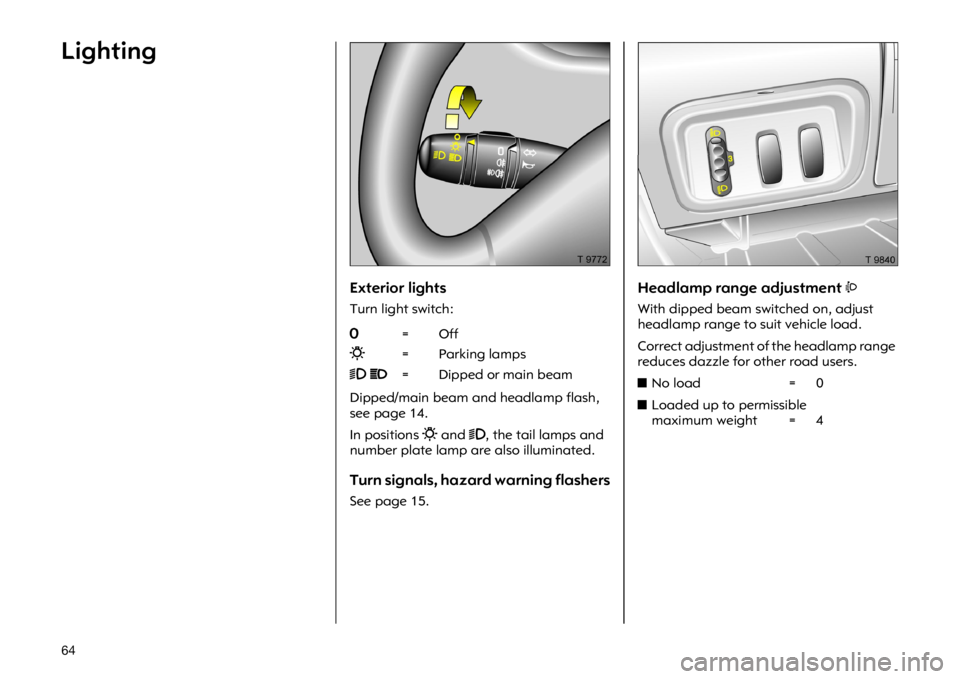OPEL VIVARO 2011  Owners Manual �� �/�L�J�K�W�L�Q�J
�(�[�W�H�U�L�R�U �O�L�J�K�W�V
�7�X�U�Q �O�L�J�K�W �V�Z�L�W�F�K�
��L�S�S�H�G��P�D�L�Q �E�H�D�P �D�Q�G �K�H�D�G�O�D�P�S �I�O�D�V�K�
�V�H�H �S�D�J�H���
�,�Q �S�R�V�L�W�L�R�Q�