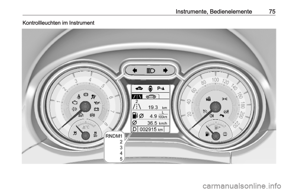 OPEL ADAM 2019  Betriebsanleitung (in German) Instrumente, Bedienelemente75Kontrollleuchten im Instrument 