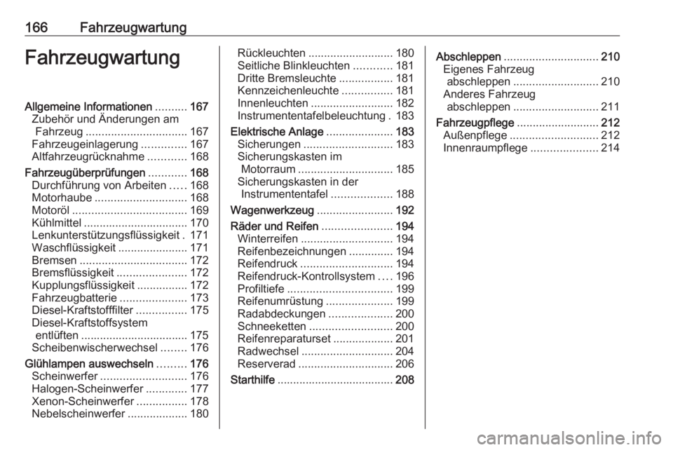 OPEL ANTARA 2016.5 Betriebsanleitung (in German) 166FahrzeugwartungFahrzeugwartungAllgemeine Informationen..........167
Zubehör und Änderungen am Fahrzeug ................................ 167
Fahrzeugeinlagerung ..............167
Altfahrzeugrückn OPEL ANTARA 2016.5 Betriebsanleitung (in German) 166FahrzeugwartungFahrzeugwartungAllgemeine Informationen..........167
Zubehör und Änderungen am Fahrzeug ................................ 167
Fahrzeugeinlagerung ..............167
Altfahrzeugrückn