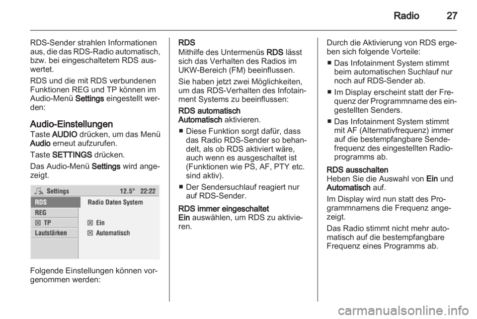 OPEL ASTRA H 2012  Infotainment-Handbuch (in German) 